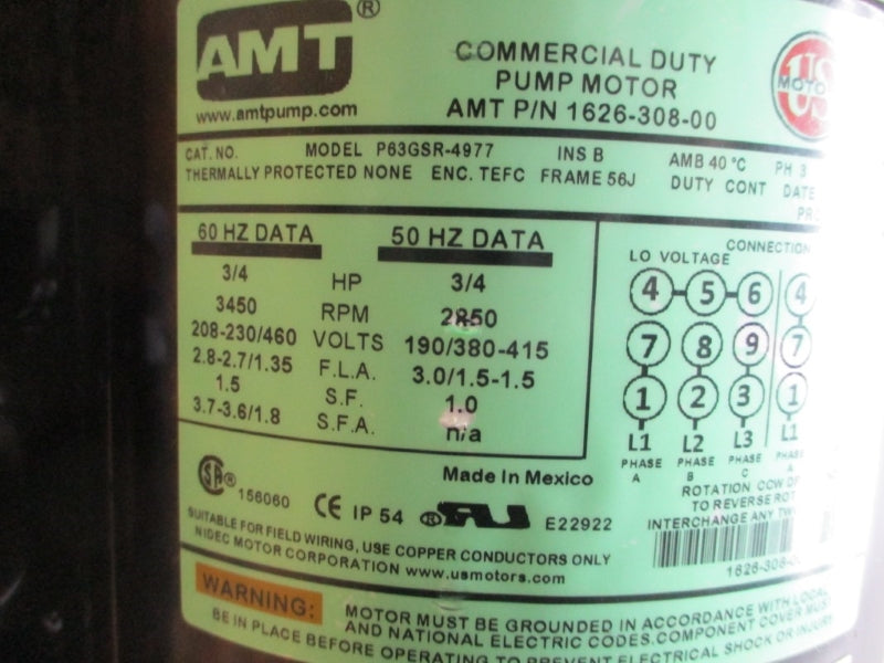 AMT 285P-95 1626-308-00 P63GSR-4977 208-230/460V 2.8-2.7/1.35A NSNP