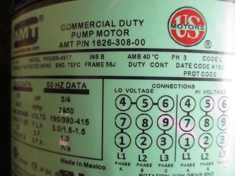 AMT 285P-95 1626-308-00 P63GSR-4977 208-230/460V 2.8-2.7/1.35A NSNP