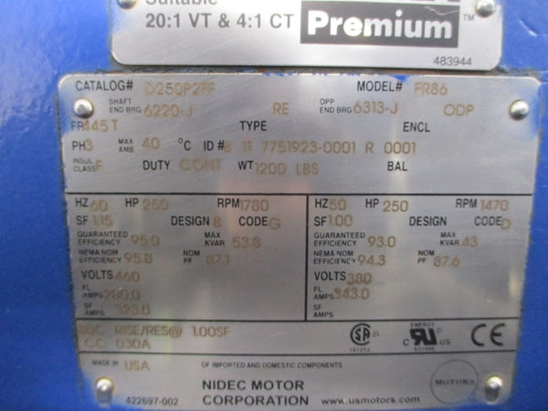 NIDEC US MOTORS FR86 D250P2FF 460V 280.0A NSNP