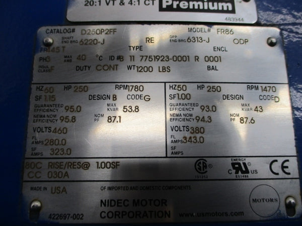 NIDEC US MOTORS FR86 D250P2FF 460V 280.0A NSNP