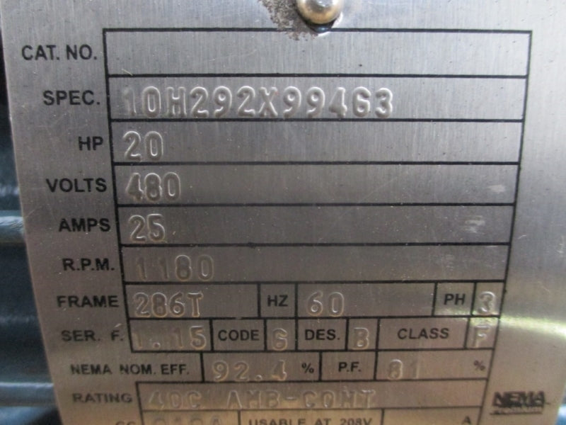 BALDOR RELIANCE 10H292X994G3 480V 25A NSMP