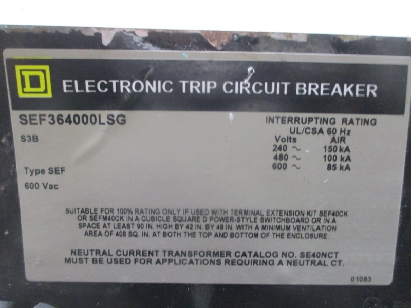 SQUARE D SEF364000LSG SER. 3B 600VAC 4000A (AS PICTURED) UNMP
