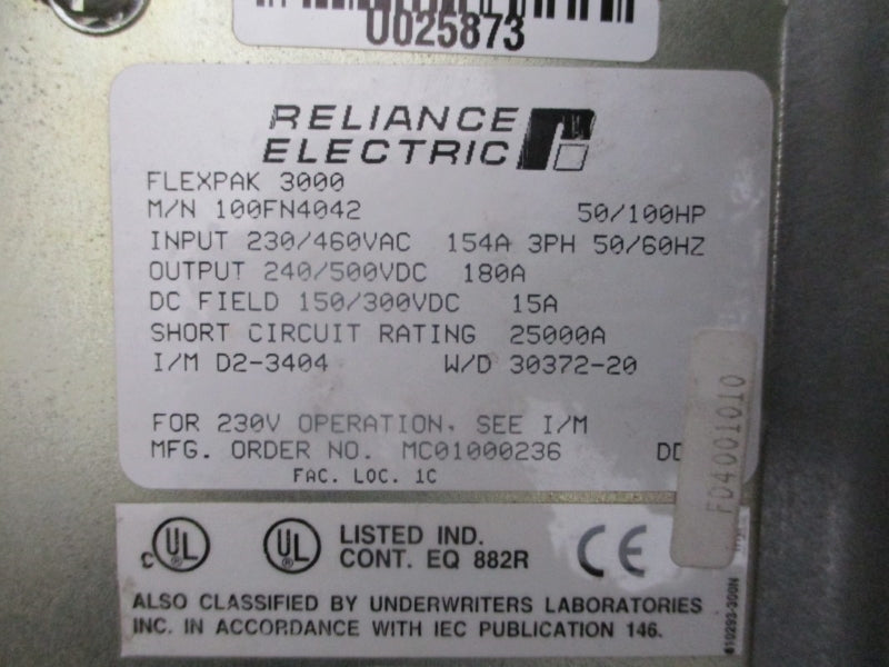 RELIANCE ELECTRIC 100FN4042 230/460VAC 154A NSNP