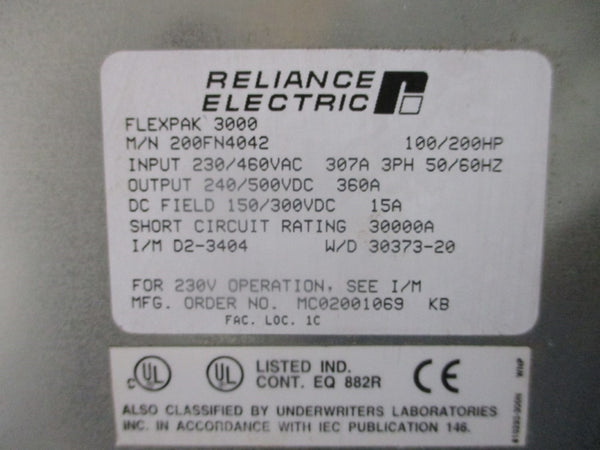 RELIANCE ELECTRIC 200FN4042 230/460VAC 360A UNMP