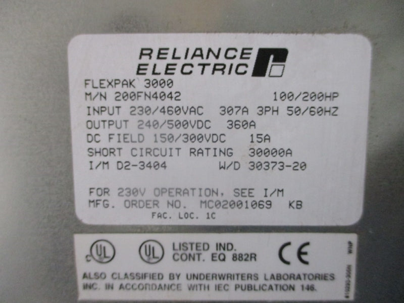 RELIANCE ELECTRIC 200FN4042 230/460VAC 360A UNMP
