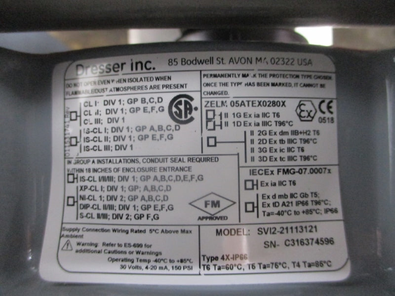 MASONEILAN 33-36125 W/ DRESSER SVI2-21113121 30V 150PSI 100'F 2" NSNP