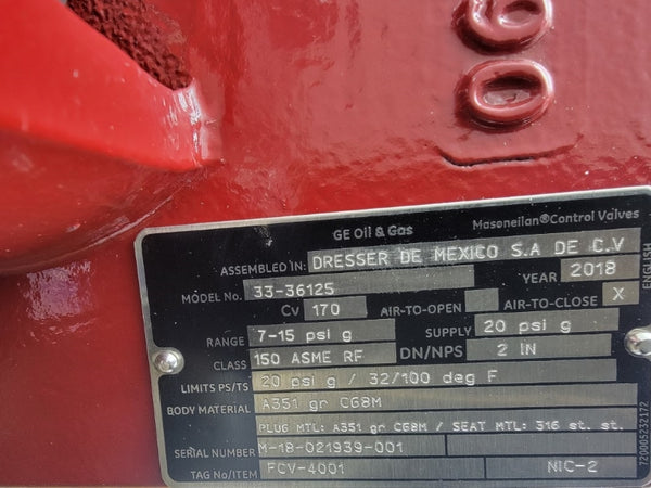 MASONEILAN 33-36125 W/ DRESSER SVI2-21113121 30V 150PSI 100'F 2" NSNP