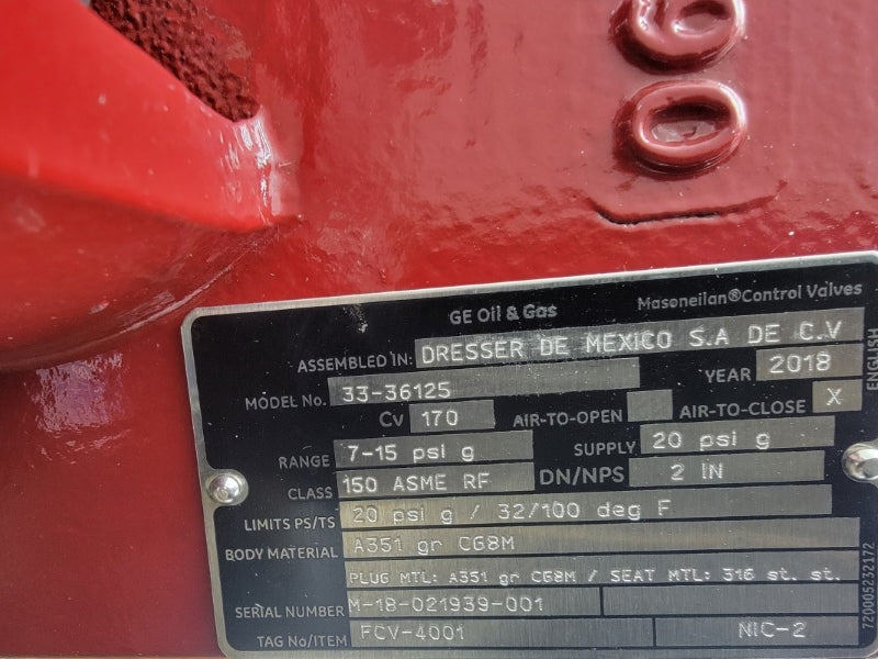 MASONEILAN 33-36125 W/ DRESSER SVI2-21113121 30V 150PSI 100'F 2" NSNP