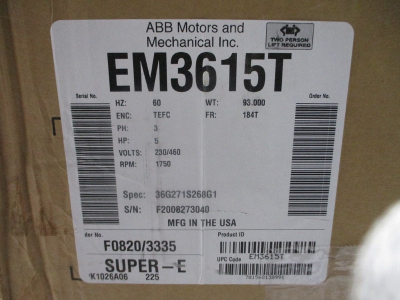BALDOR RELIANCE EM3615T 230/460V 13.4/6.7A NSMP