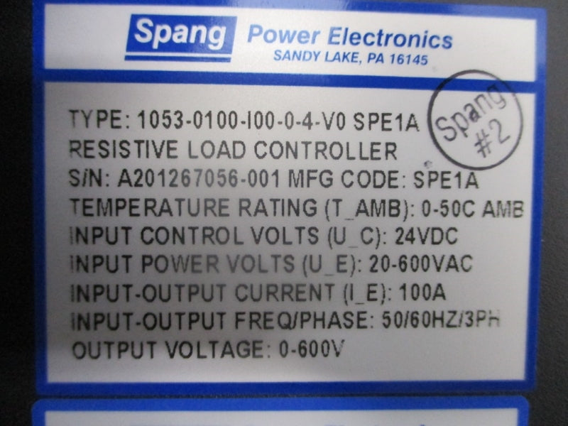 SPANG POWER ELECTRONICS 1053-0100-I00-0-4-V0 SPE1A 20-600VAC 100A NSMP