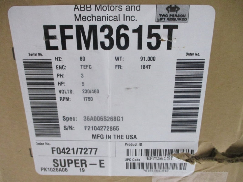 BALDOR RELIANCE EFM3615T 230/460V 13.4/6.7A NSMP