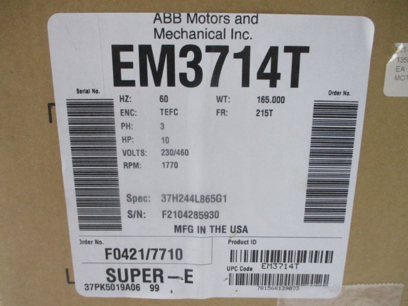 BALDOR RELIANCE EM3714T 230/460V 25/12.5A NSMP