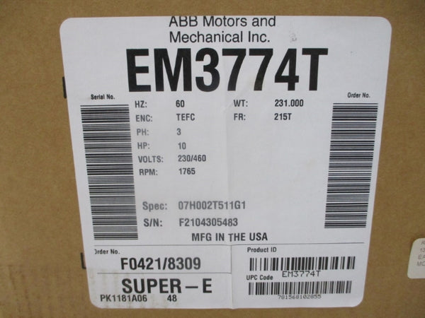BALDOR RELIANCE EM3774T 230/460V 24.6/12.3A NSMP