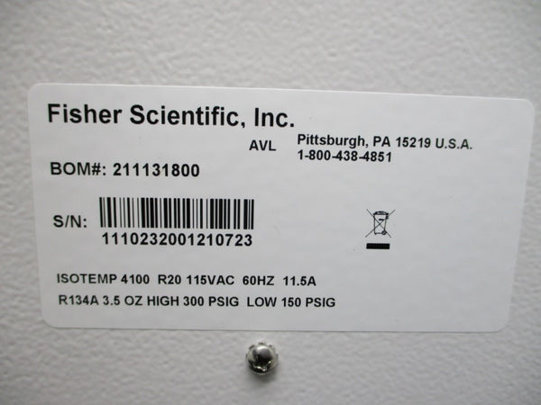 FISHER SCIENTIFIC ISOTEMP 4100 211131800 115VAC 11.5A 300PSI NSNP