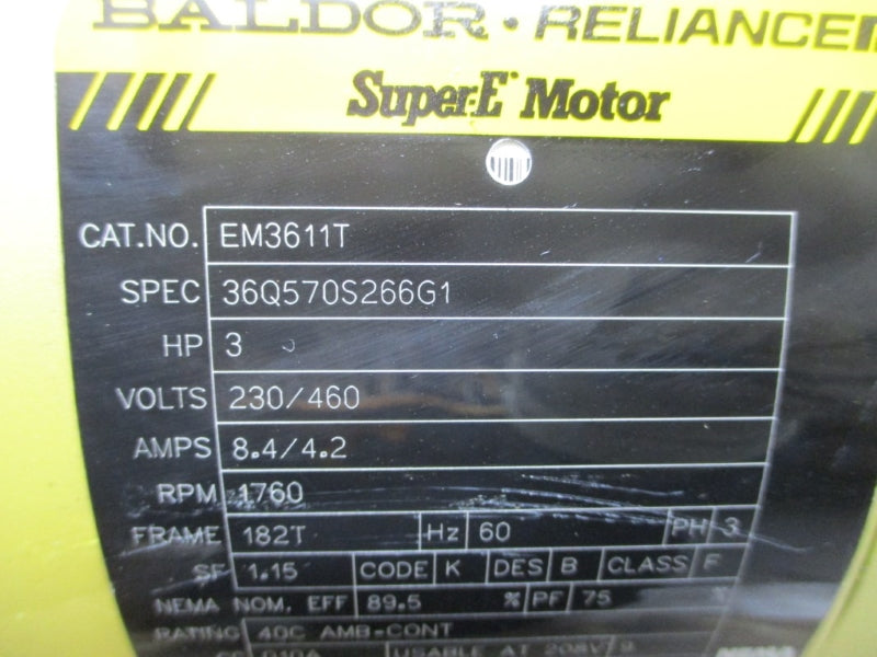 BALDOR RELIANCE EM3611T 230/460V 8.4/4.2A UNMP