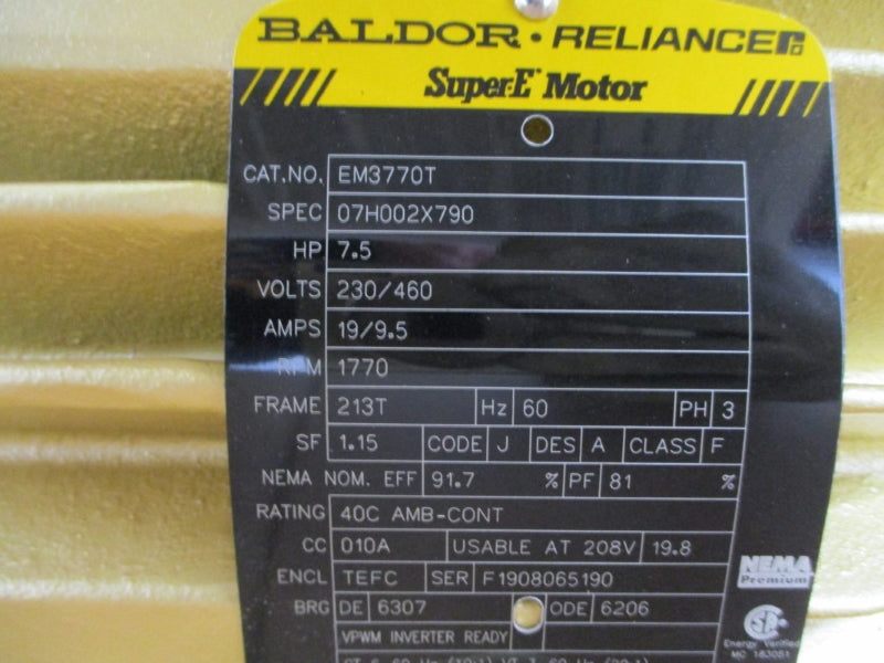 BALDOR RELIANCE EM3770T 230/460V 19/9.5A NSMP