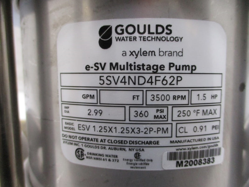 GOULDS WATER TECHNOLOGY 5SV4ND4F62P W/ BALDOR RELIANCE 35J302S783G7 NSNP