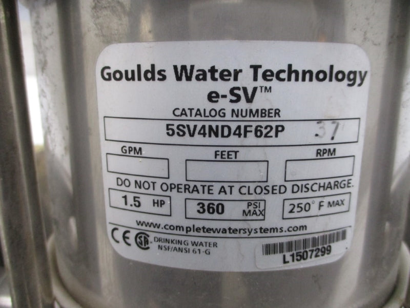 GOULDS WATER TECHNOLOGY 5SV4ND4F62P W/ BALDOR RELIANCE VEM3550 NSNP
