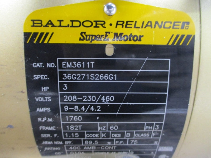 BALDOR RELIANCE EM3611T 208-230/460V 9-8.4/4.2A UNMP