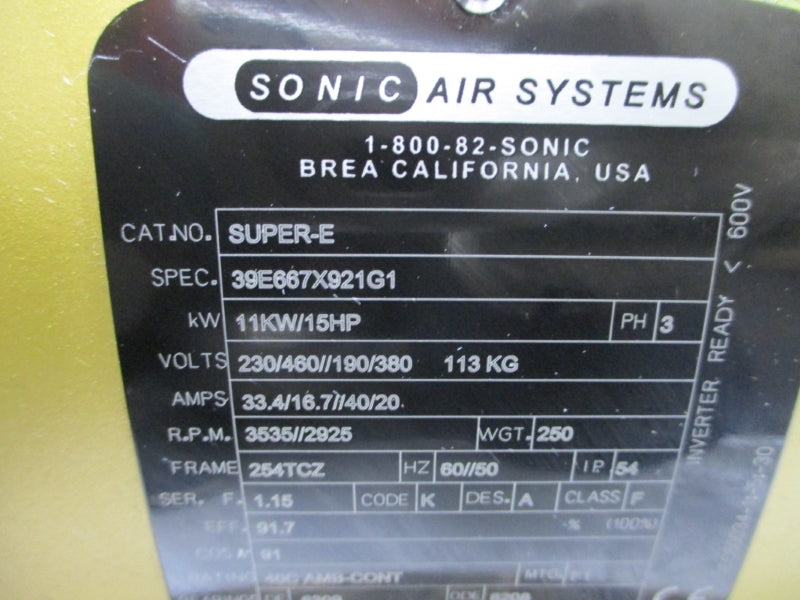 SONIC AIR SYSTEMS SUPER-E 39E667X921G1 230/460//190/380V 33.4/16.7//40/20A (AS PICTURED) NSNP