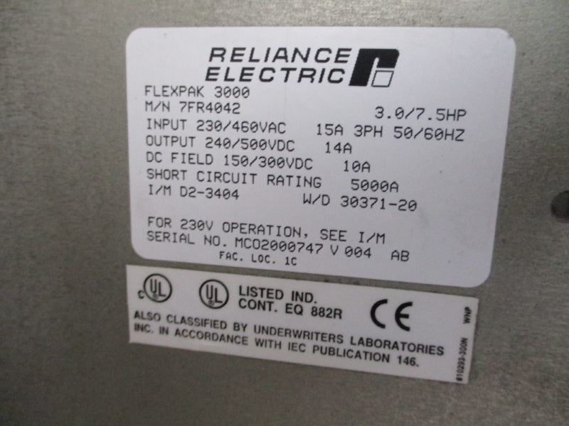 RELIANCE ELECTRIC 7FR4042 230/460VAC 15A UNMP
