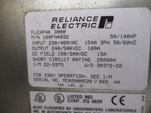 RELIANCE ELECTRIC 100FN4032 230/460VAC 180A UNMP