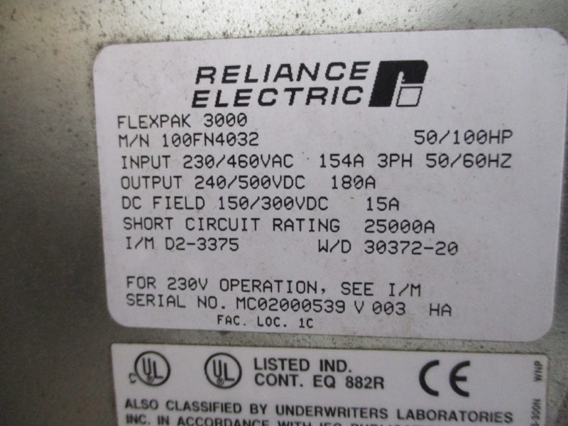 RELIANCE ELECTRIC 100FN4032 230/460VAC 180A UNMP