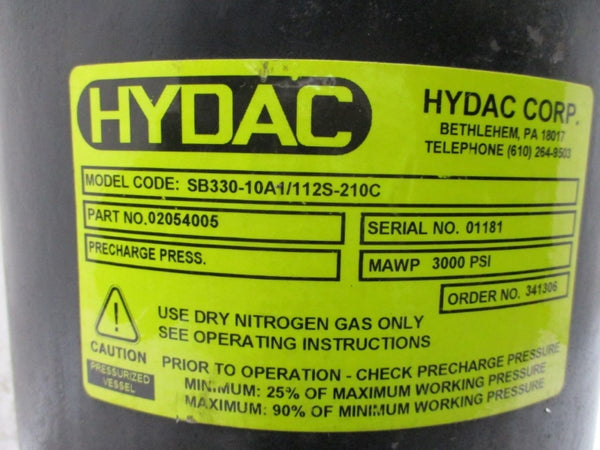 HYDAC SB330-10A1/112S-210C 02054005 3000PSI NSNP