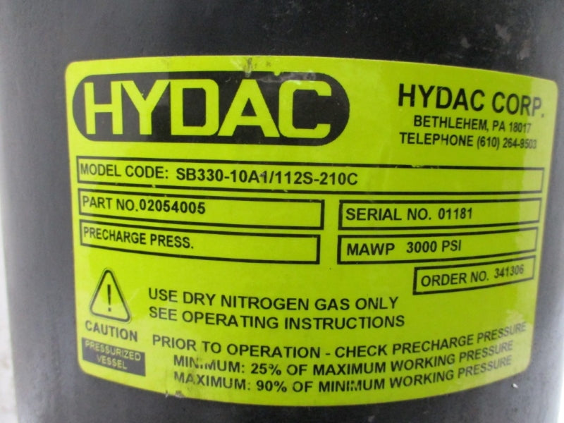 HYDAC SB330-10A1/112S-210C 02054005 3000PSI NSNP