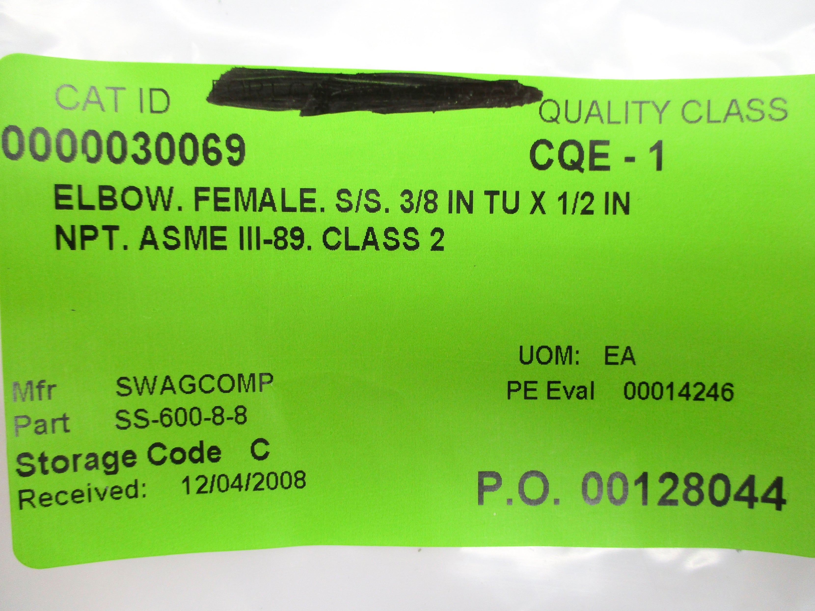 SWAGELOK SS-600-8-8 NSNP