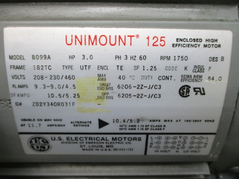 US MOTORS B099A 208-230/460V 9.3-9.0/4.5A NSNP