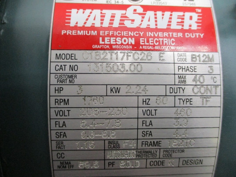 LEESON ELECTRIC C182T17FC26E 131503.00 208-230V 8.4-7.8A NSNP