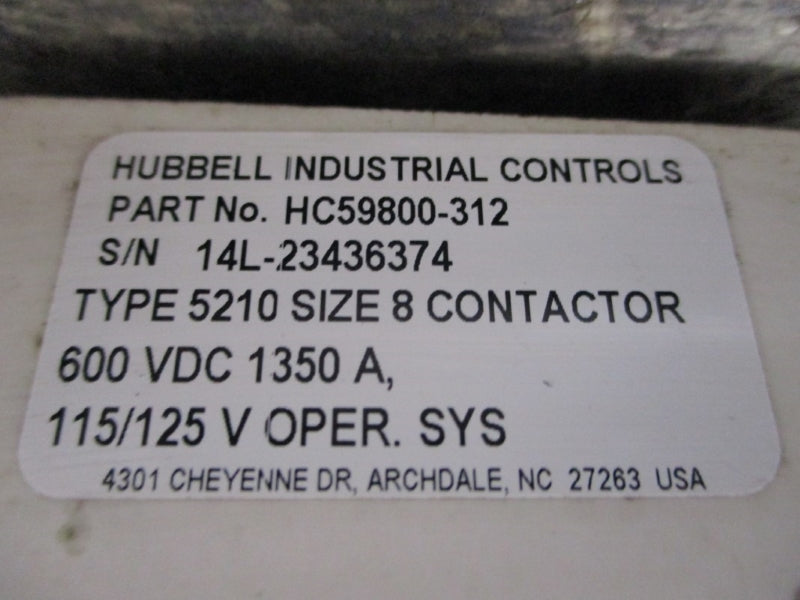 HUBBELL SIZE 8 HC59800-312 TYPE 5210 600VDC 1350A NSNP