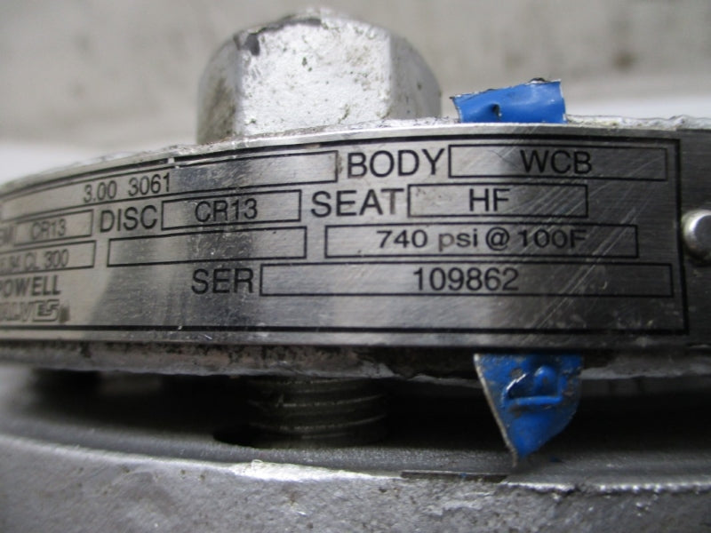 POWELL VALVES 3.00 3061 CR13 WCB B16.34CL300 740PSI 100'F NSNP