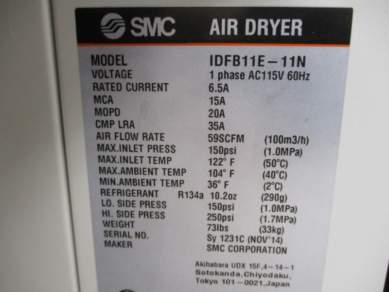 SMC IDFB11E-11N 115VAC 35A 250PSI 122'F NSMP