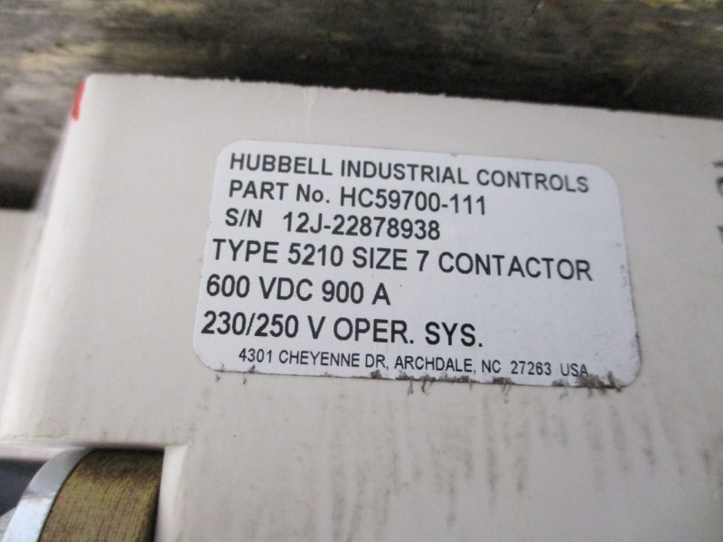 HUBBELL INDUSTRIAL CONROLS SIZE 7 HC59700-111 TYPE 5210 600VDC 900A NSNP