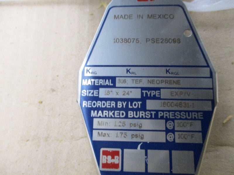 BS&B SAFETY SYSTEMS 1038075 PSE28098 175PSI 100'F 18" X 24" NSMP