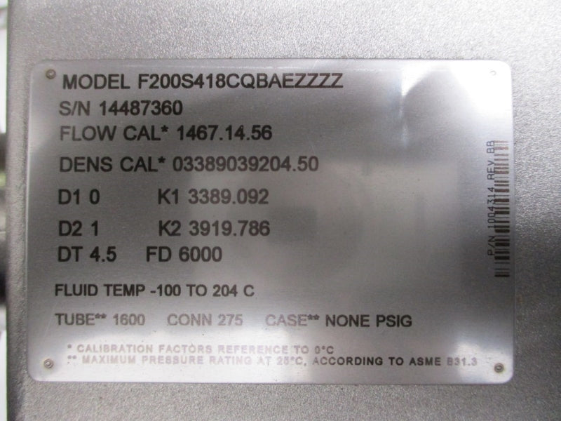 MICRO MOTION F200S418CQBAEZZZZ 17.3V -40'-+60'C NSNP