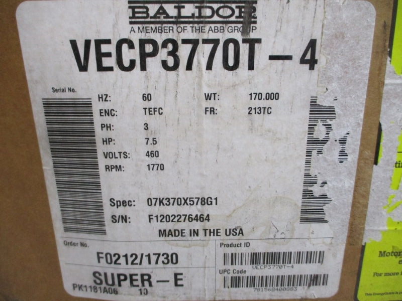 BALDOR VECP3770T-4 460V 9.5A NSMP