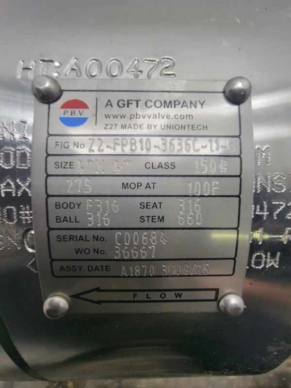 P.B.V. Z2-FPB10-3636C-11-B 100'F 4" X 4" NSNP