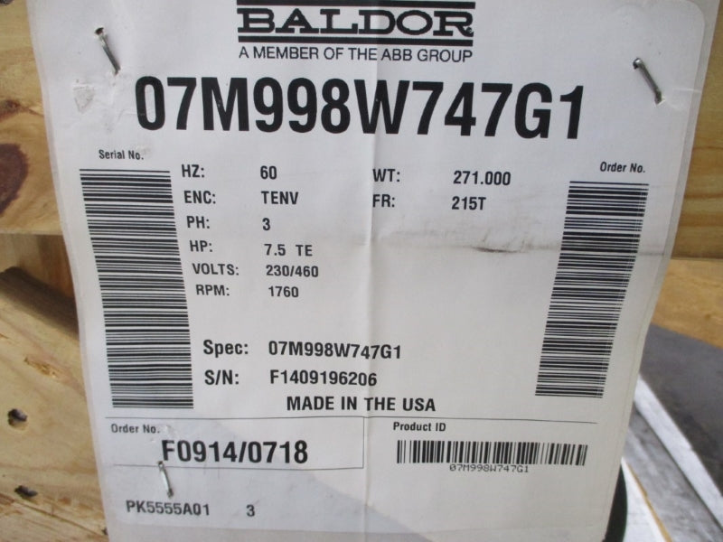 BALDOR 07M998W747G1 W/ STEARNS 87BK4000EQF 230/460V 11/5.5A NSMP