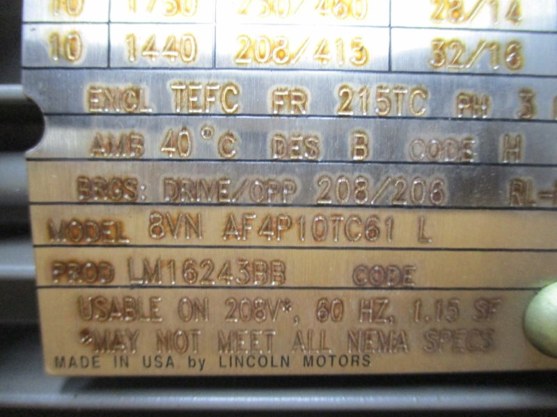 LINCOLN MOTORS LM16243 230/460-208/415V 28/14-32/16A NSMP