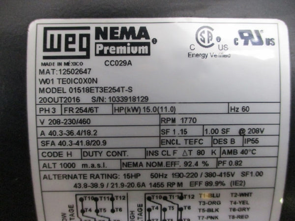 WEG 12502647 01518ET3E254T-S 208-230/460V 40.3-41.8/20.9A NSMP