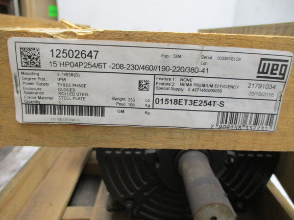 WEG 12502647 01518ET3E254T-S 208-230/460V 40.3-41.8/20.9A NSMP