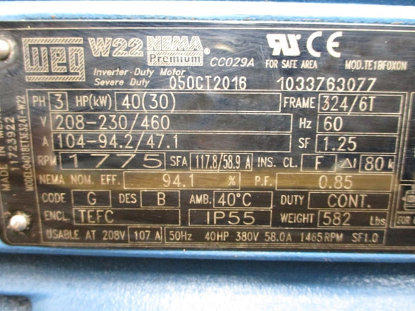 WEG 1033763077 TE1BF0X0N 208-230/460V 104-94.2/47.1A NSMP
