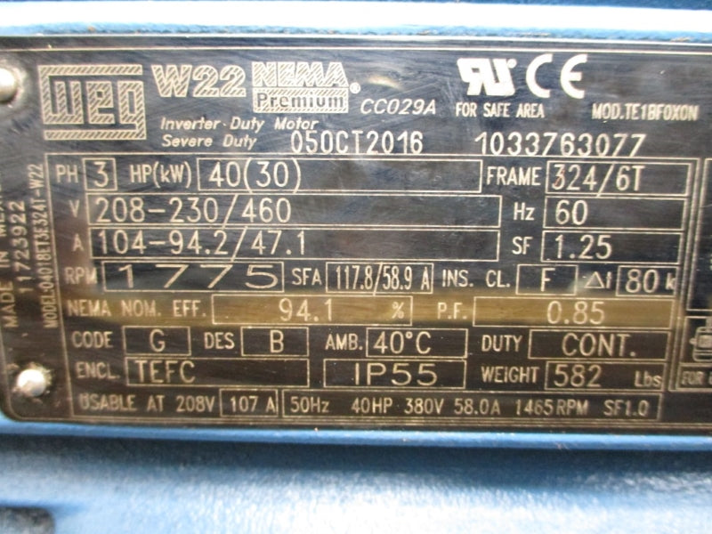 WEG 1033763077 TE1BF0X0N 208-230/460V 104-94.2/47.1A NSMP