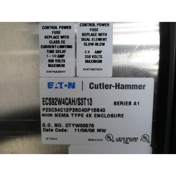 EATON CUTLER HAMMER S801USERMAN ECS92W4CAH/S3T13 SER. A1 600V 2.0A NSNP