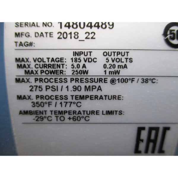 ROSEMOUNT 8707THA040S1W0NAG1D2 185VDC 5.0A 275PSI 350'F NSMP