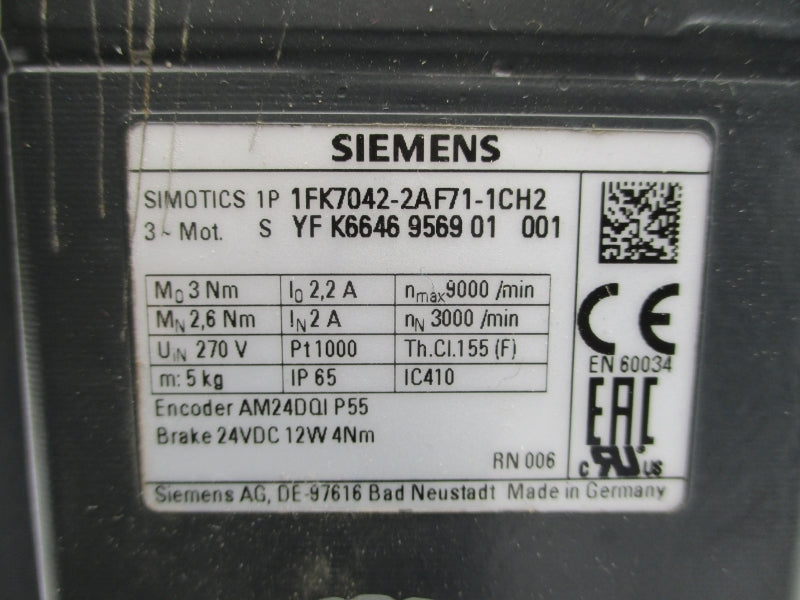 SIEMENS 1FK7042-2AF71-1CH2 270V 2/2.2A NSNP