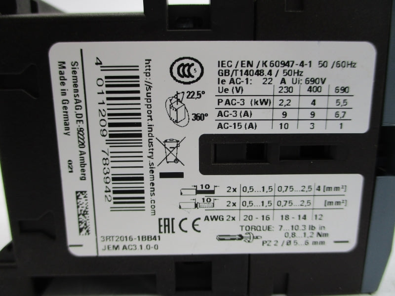 SIEMENS 3RT2016-1BB41 24VDC 22A NSNP